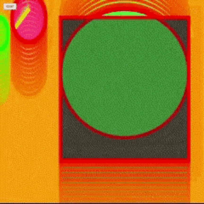 After looking around, I found I could make shapes jump with a beep sound. When I tried it, it created this interesting little mess, as the image after effect made the whole thing a mess. But it was interesting to see how the built-in sound mechanisms have this potential.